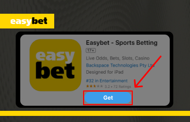 The get button to install the easybet app.