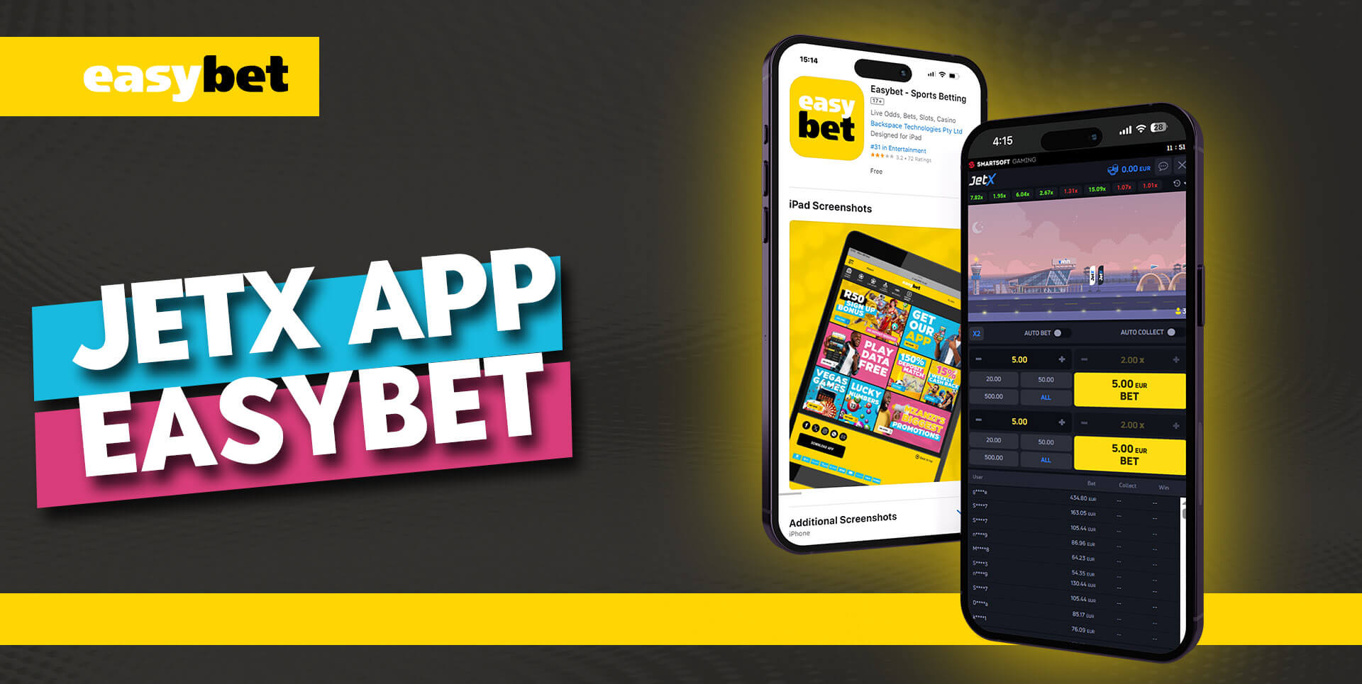 Easybet JetX game screen on mobile phone