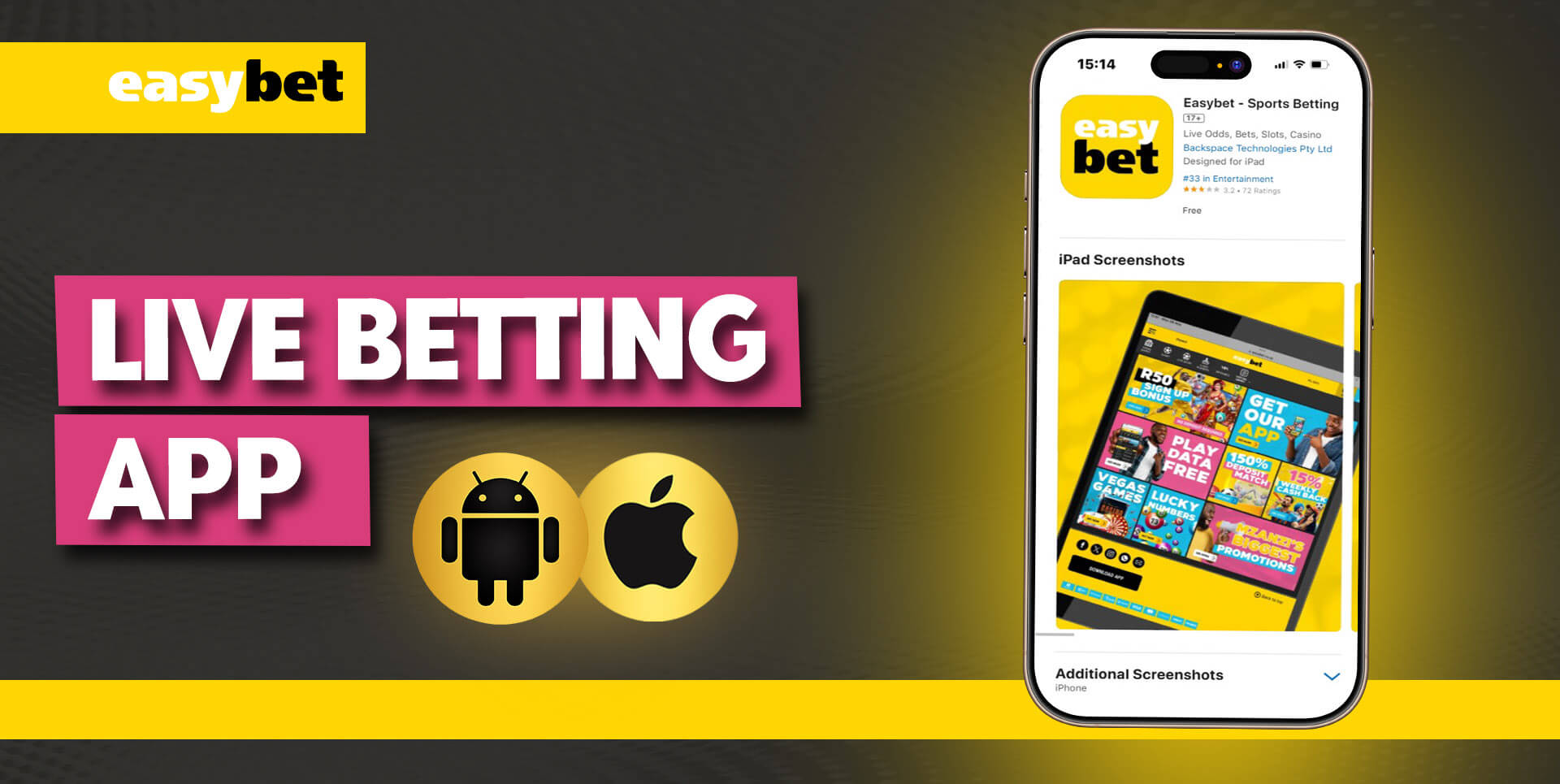 Easybet live betting mobile app for iOS and Android