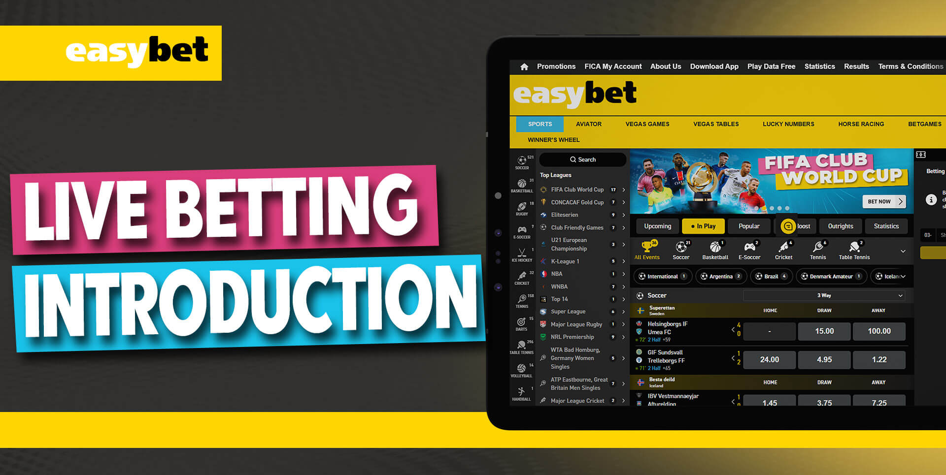 In-play betting section on Easybet website