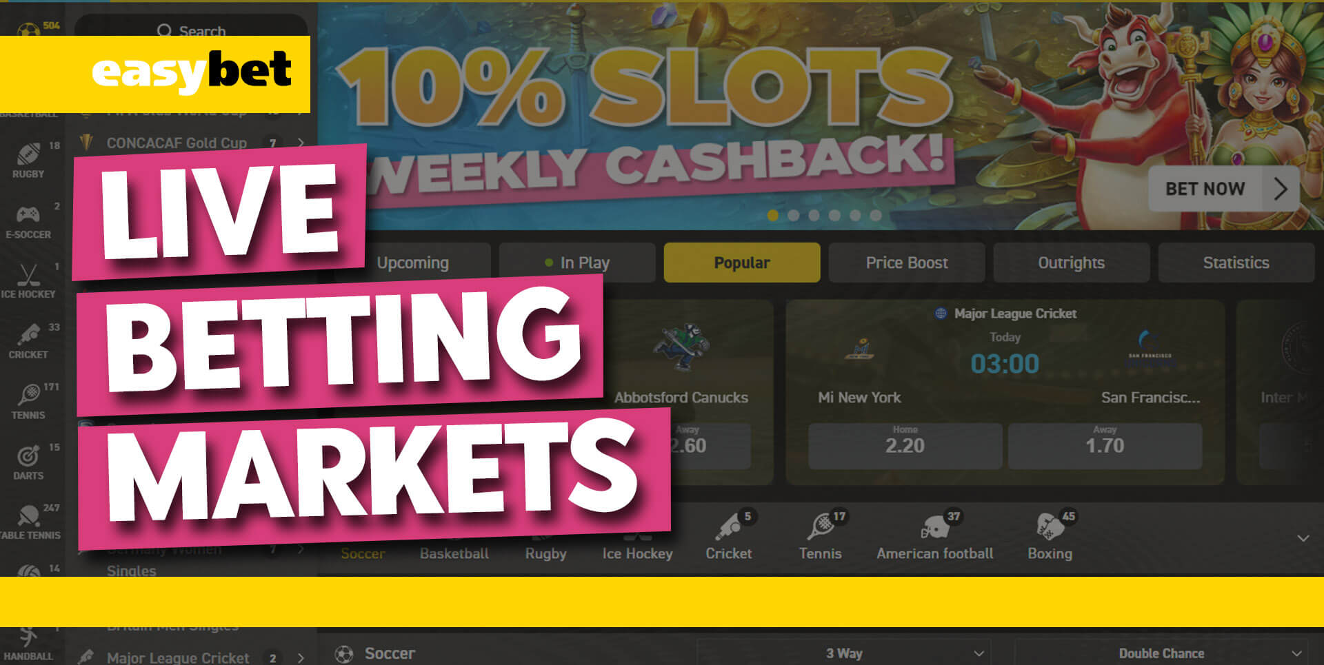 Easybet live sports betting markets